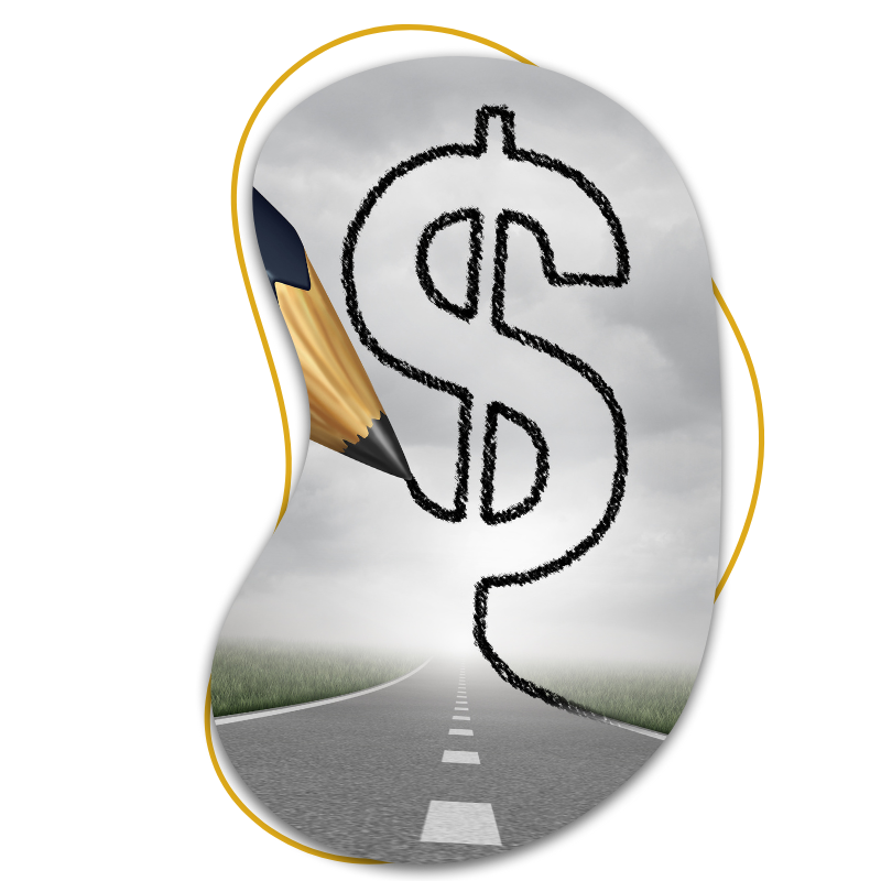 Books and budget Limited hero image showing a raod in the background with a drawn dollar sign in the foreground.